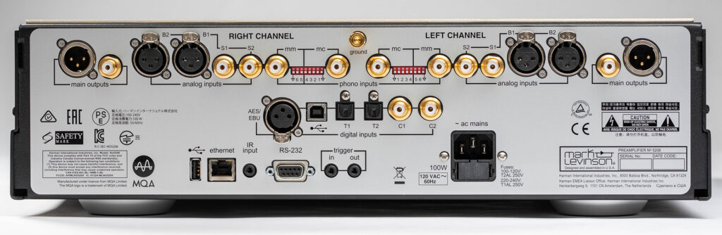 A look at the rear of the Mark Levinson No. 5206.