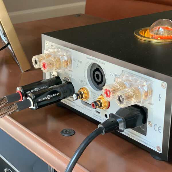 An XLR connects the Mytek Empire GaN Amp at the highest level of performance.