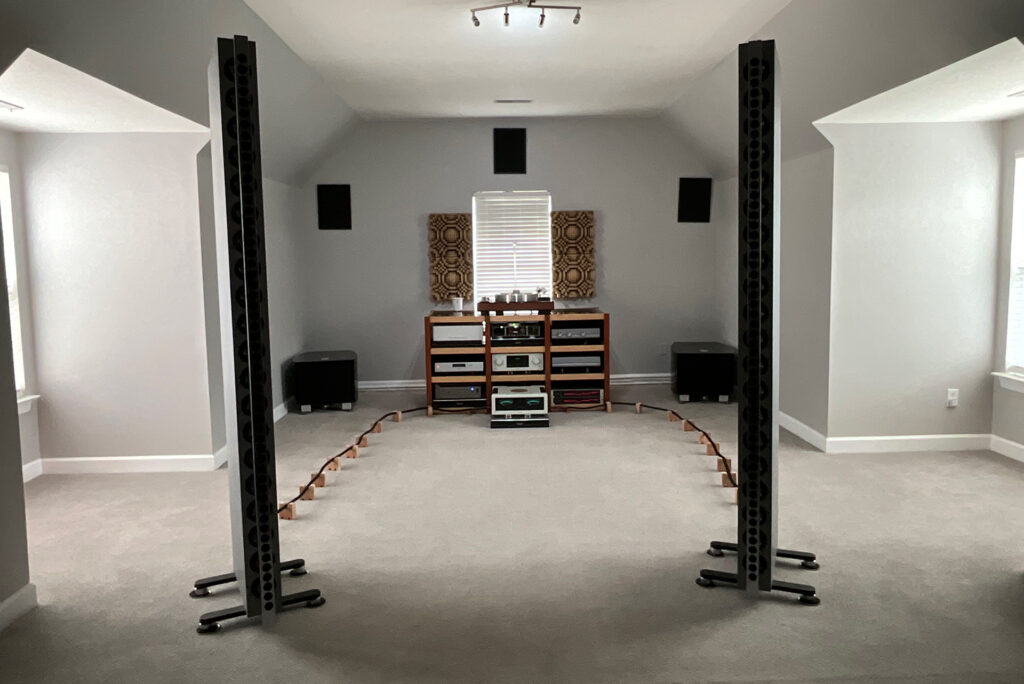 A recent photo of Paul Wilson's reference audiophile system since installing Porzilli Audio Grand Note speakers.