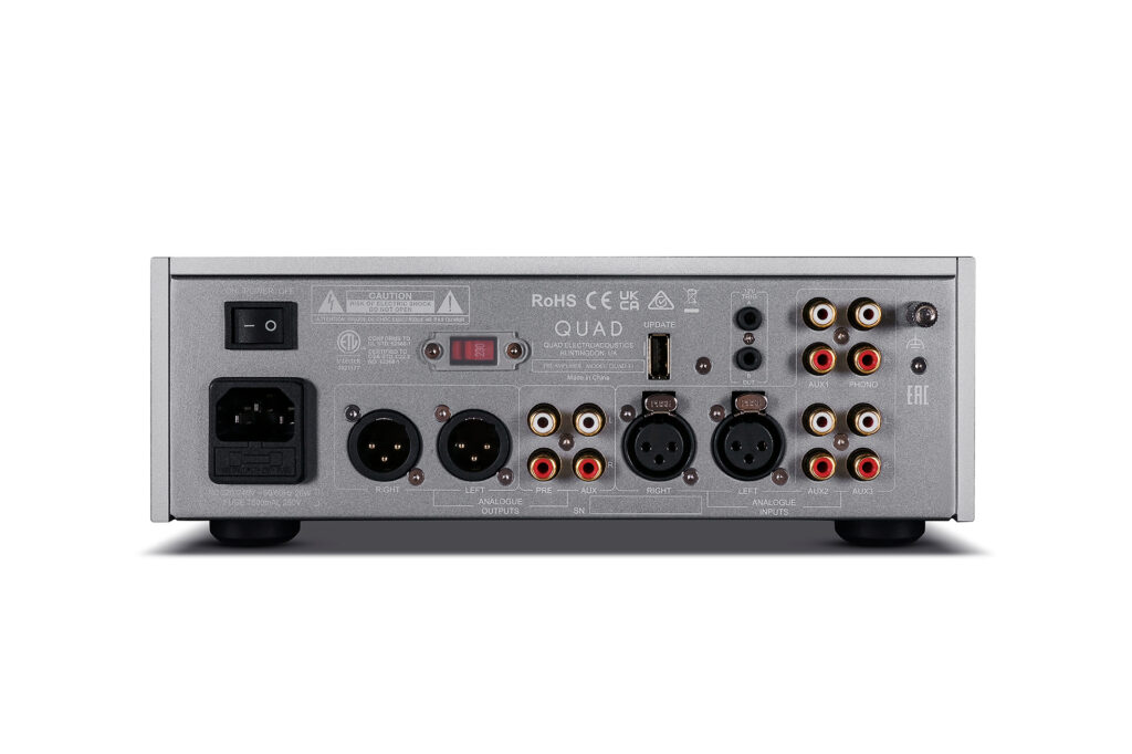 A look at the rear of the Quad 33 preamp's inputs and outputs.