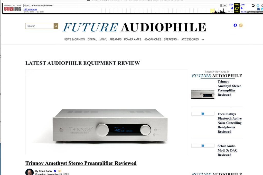 Thank you Wayback Machine. Here's the first screenshot of FutureAudiophile.com from November 2022.