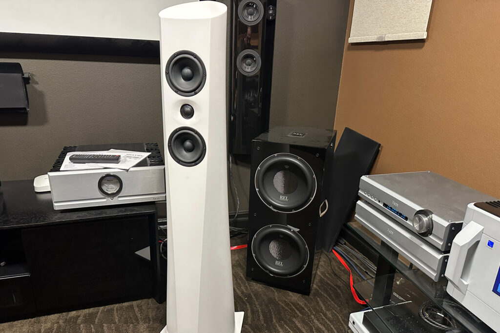 The REL 212 sub installed at Greg Handy's place with his Estelon Aura speakers.