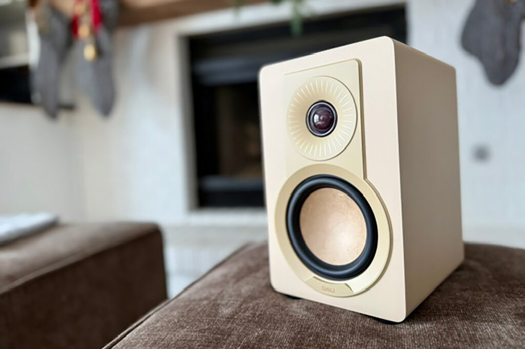 The DALI Cupid speakers dressed up for Christmas at Eric Forst's house.