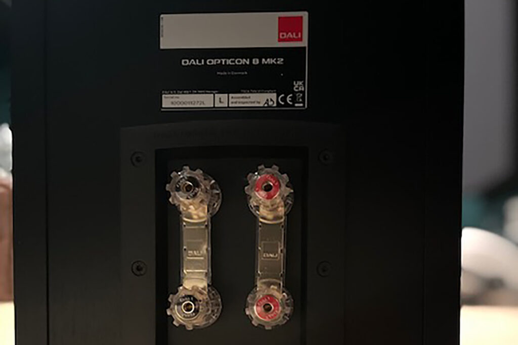 The binding posts of the Dali Opticon 8 at Doug Peot's 