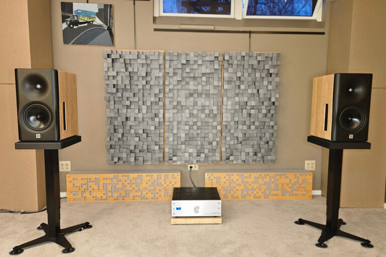 The Dutch & Dutch 8C speakers installed in Mike Prager's listening room.