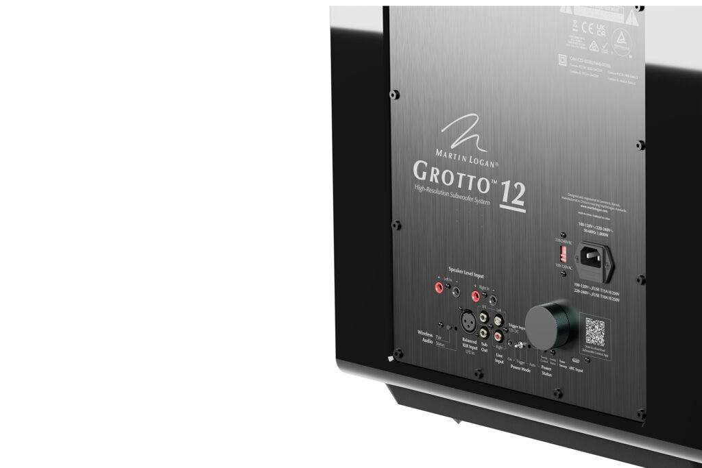 An artsy look at the back of a MartinLogan Grotto 15 subwoofer