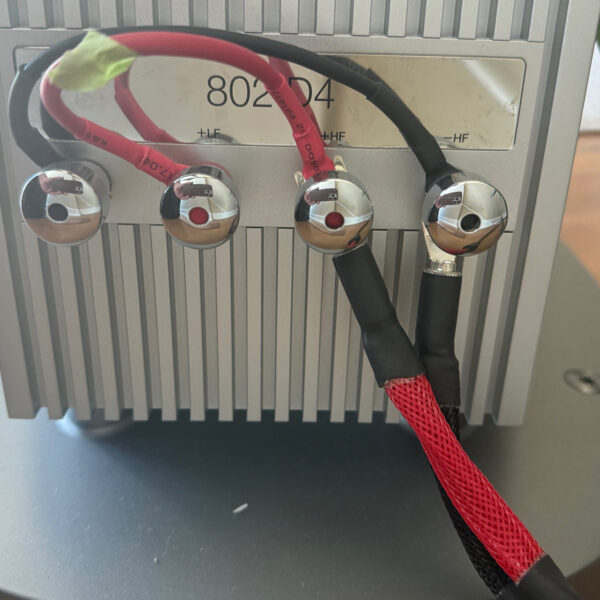 Wireworld speaker cables feeding Jerry Del Colliano's Bowers & Wilkins 802 D4 speakers.