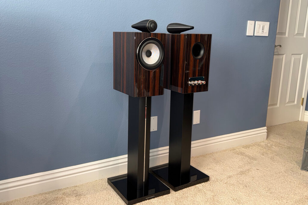 the Bowers & Wilkins 705 Signature Speakers posing at Bob Barrett's house.