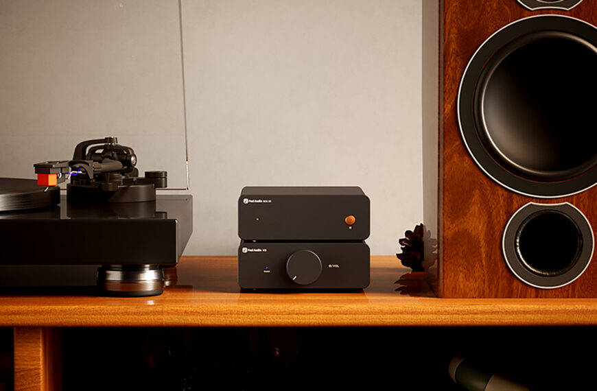 The Fosi Box X5 phonostage in a slick little vinyl-first system.