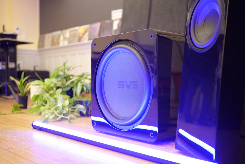 A pair of SVS SB17 subwoofers match beautifully with their flagship $5,000 a pair speakers which rocked the large classroom.