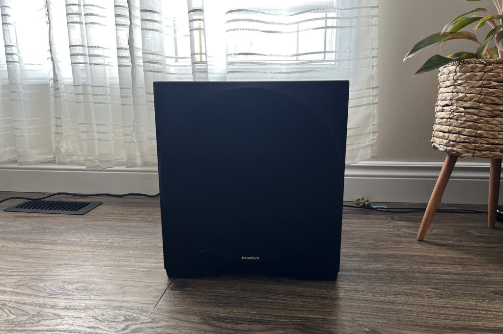 The Paradigm Defina ce S12 subwoofer "ready for its close up" at Andrew's place.