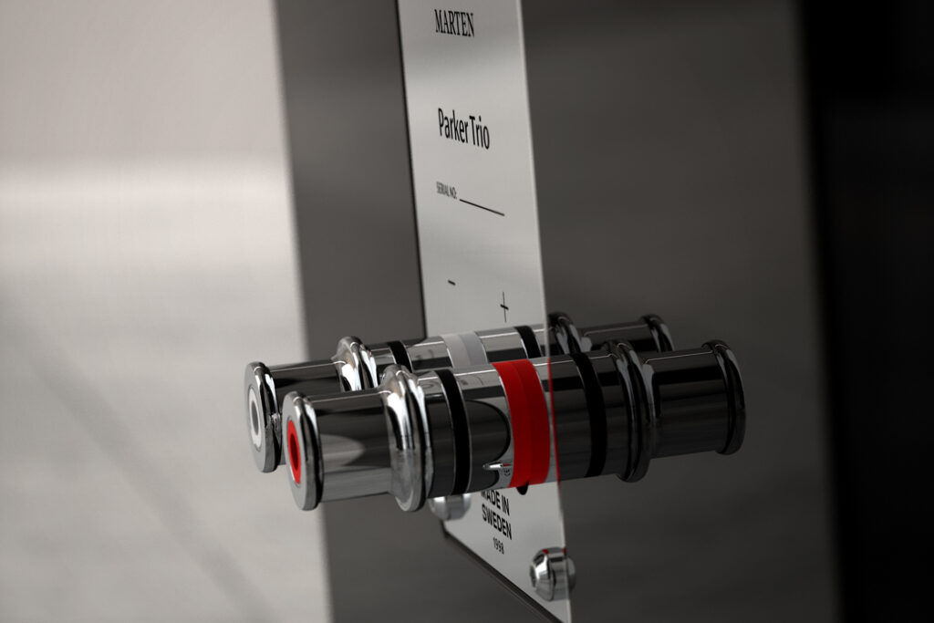 A look at the robust binding posts on the Marten Parker Trio speakers.