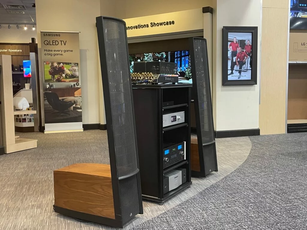 This is the classic MartinLogan-McIntosh demo in open air at Magnolia. Physics be damned, right?