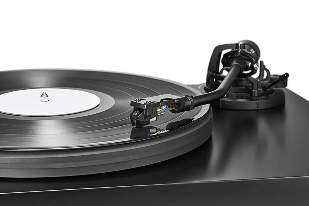 Needle-down on the Audio-Technica LP7X turntable.