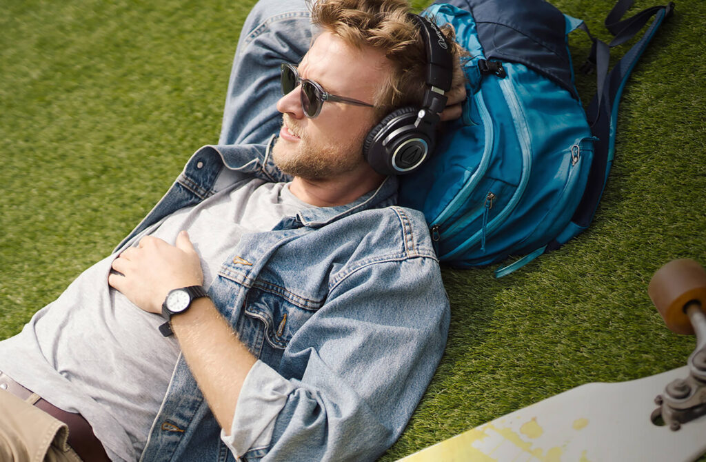Chillin' with the AudioTechnica-ATH-M50xBT Headphones.