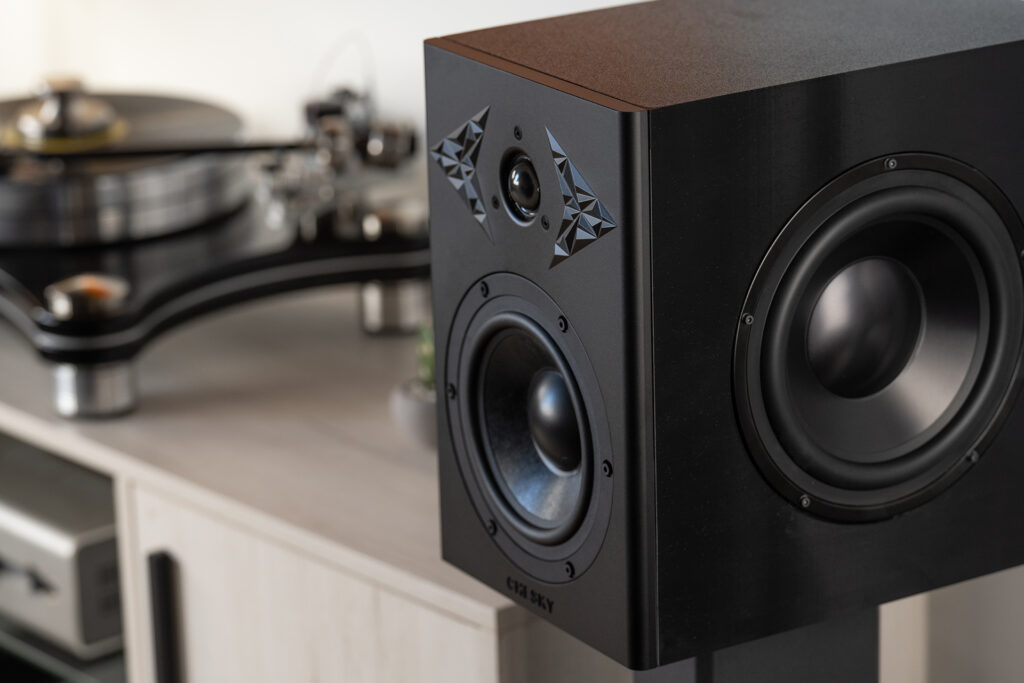 A close up on the Chesky LC-2 speakers showing all of the drivers that produce so much bass from such a small speaker. 