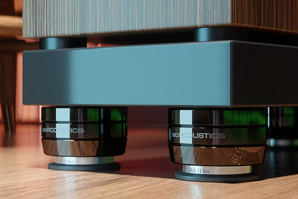 A different close up of the IsoAcoustics Gaia I Neo feet.