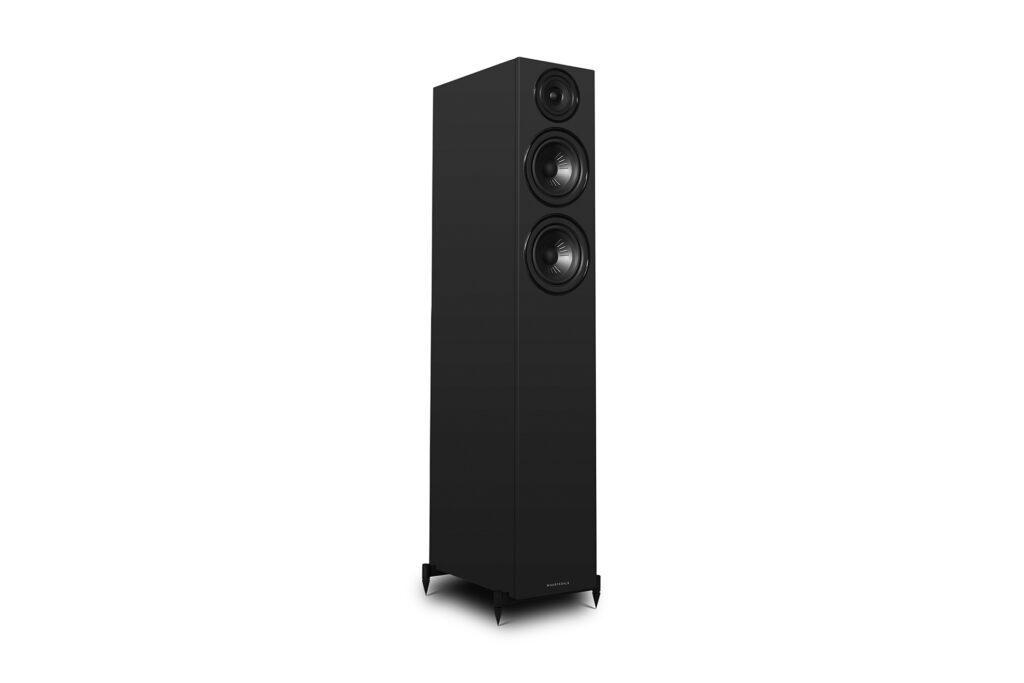 The Wharfedale 12.4i speakers solo in black