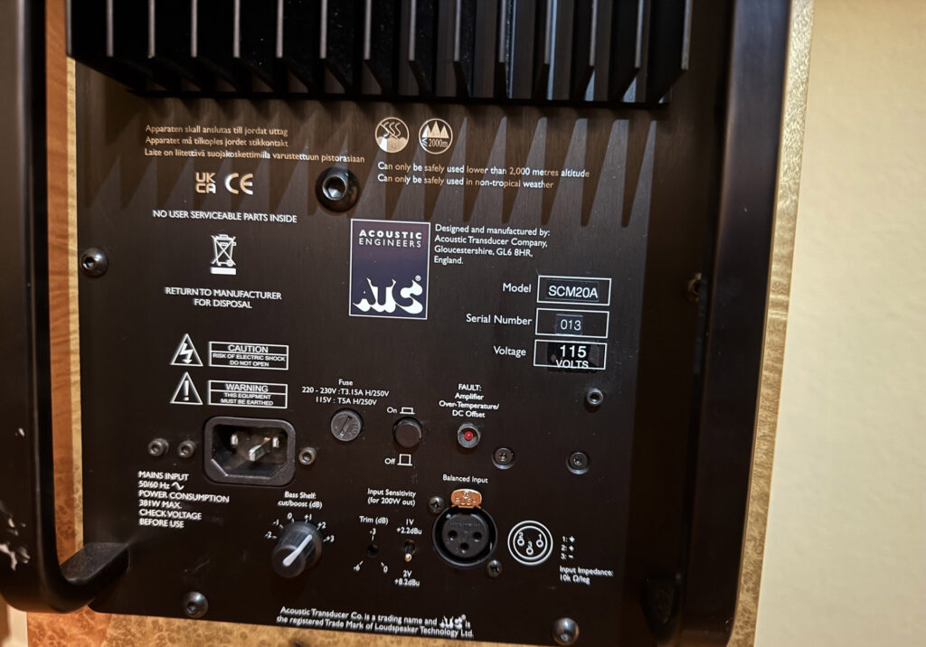 A look at the rear of The ATC SCM20ASL powered speaker.