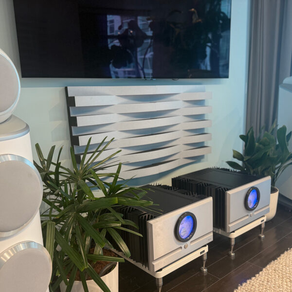 Notice the lack of cable mess, the use of lighting and plants to make a more modern and inviting space to listen to music.