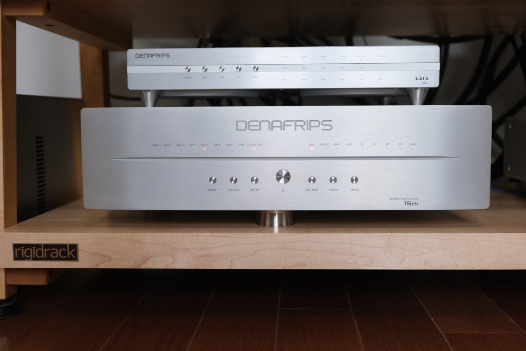 A look at the rear panel of the Denafrips Terminator 15 DAC stacked up for digital glory in Frank's system.