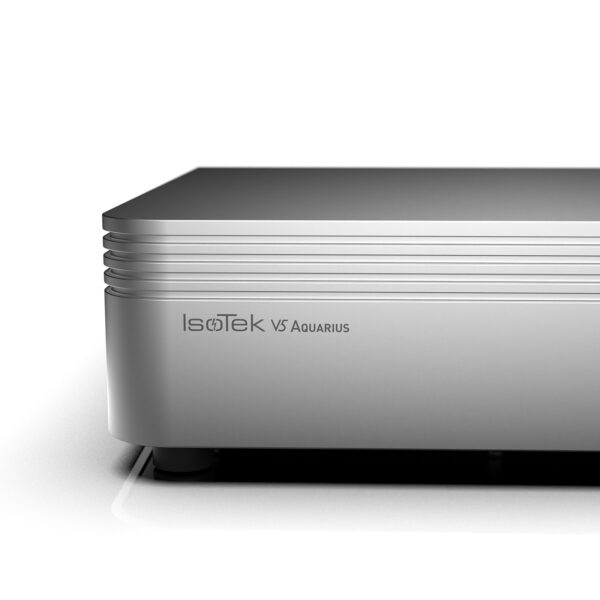 The IsoTek V5 Aquarius power line cleaner in silver.