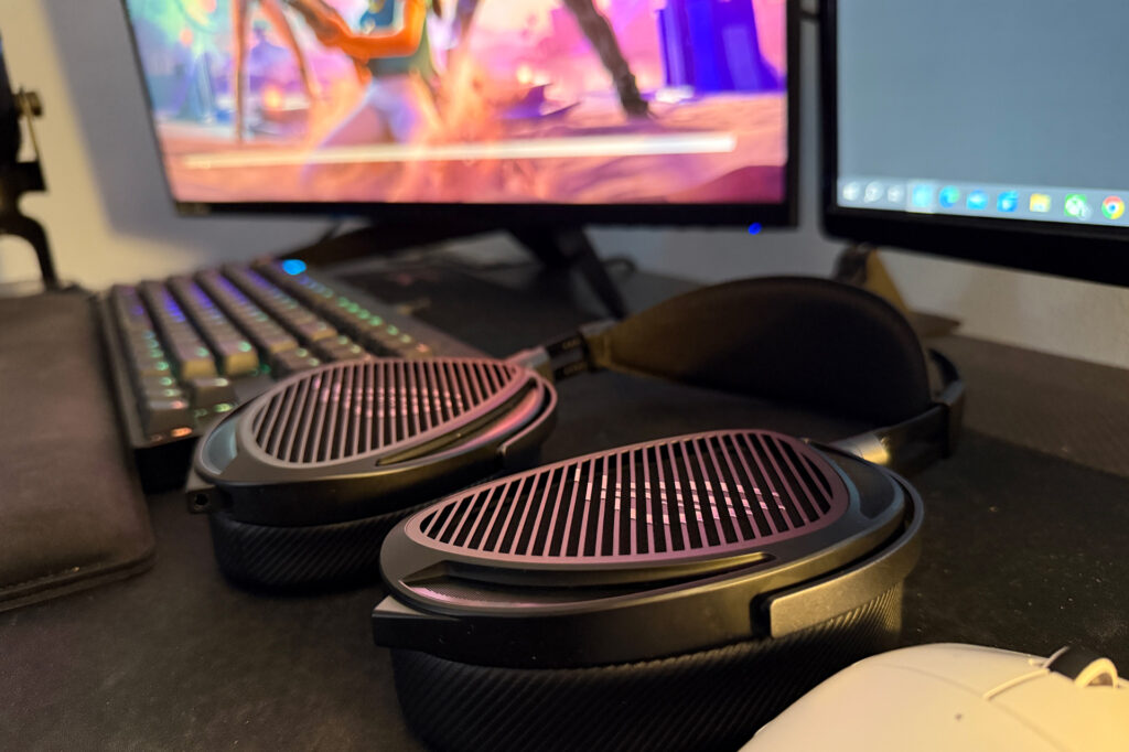 The ROG Kithara headphones folded and waiting for their next listening session. 