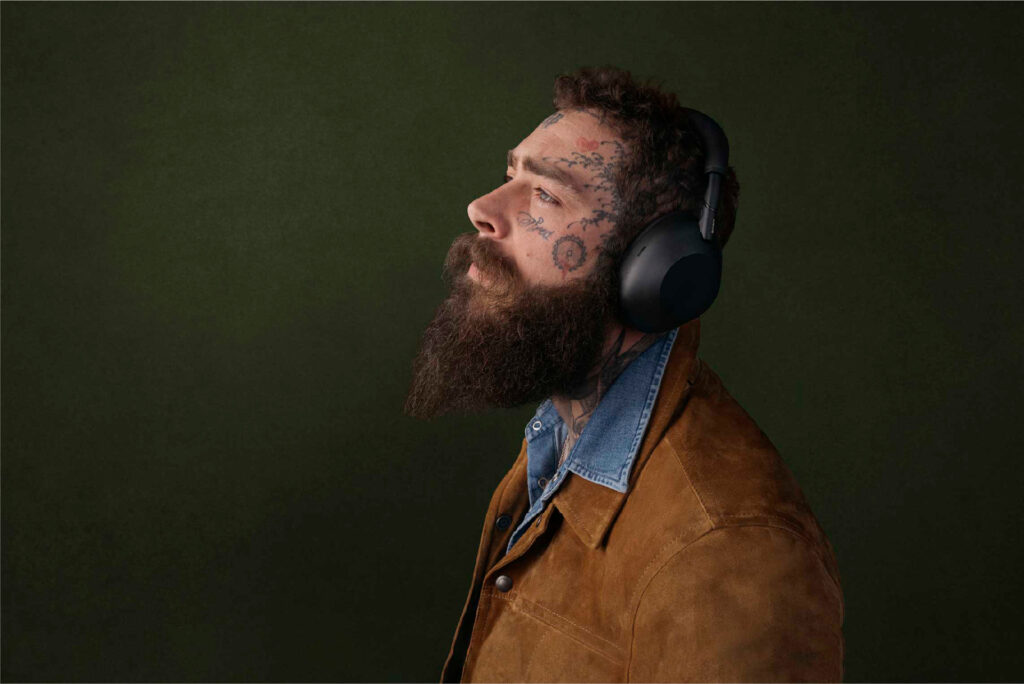 Post Malone with the Sony WH-1000-MX6 headphones.