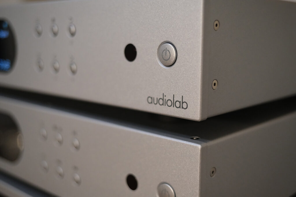 A close up of the Audiolab 7000A integrated amp at Frank Picarello's house.