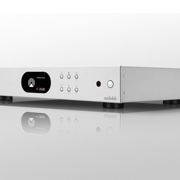 The Audiolab 7000N music streaming in silver.