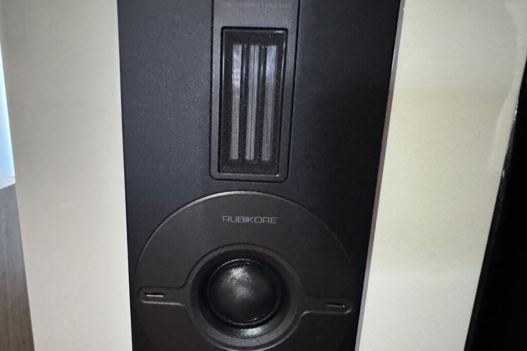 A closeup of the tweeter on the Dali Rubikore 8 speakers at Brian Kahn's home.