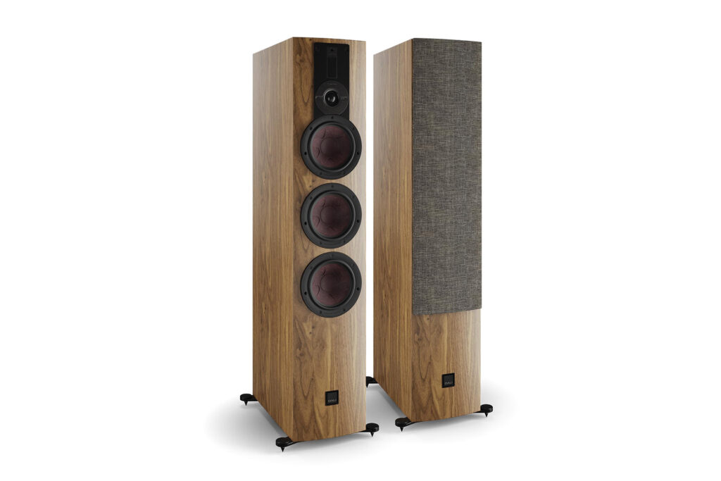 The Dali Rubikore 8 speakers in Walnut.