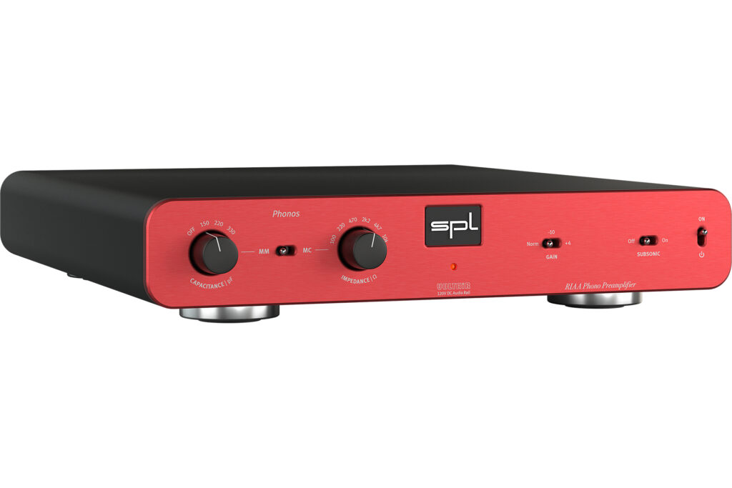 The SPL Phonos Phono stage in red.