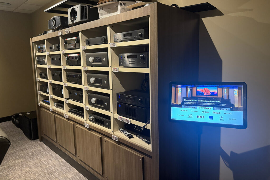 Gear racked and stacked at a local Magnolia AV retailer inside of a Best Buy location in California.