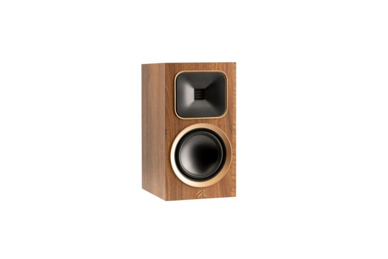 MartinLogan Foundation B1s in a walnut finish.