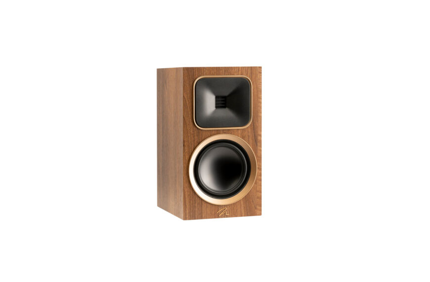 MartinLogan Foundation B1s in a walnut finish.