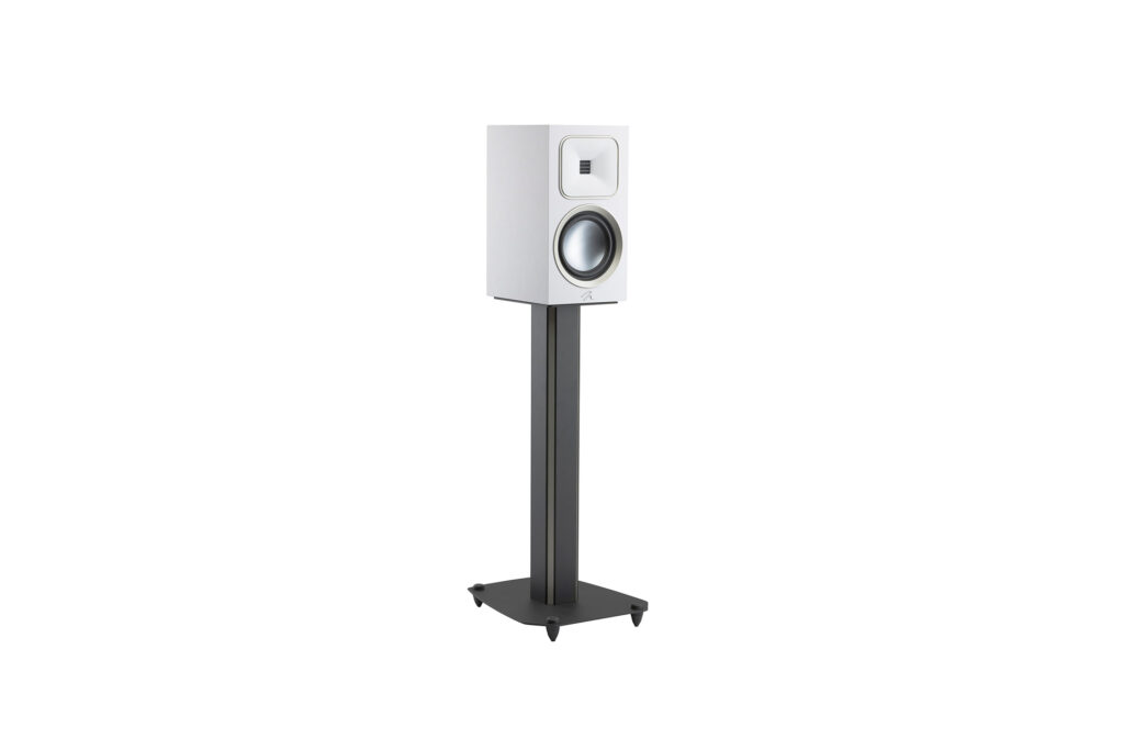 A MartinLogan Foundation B1 speaker in a clean white finish. 